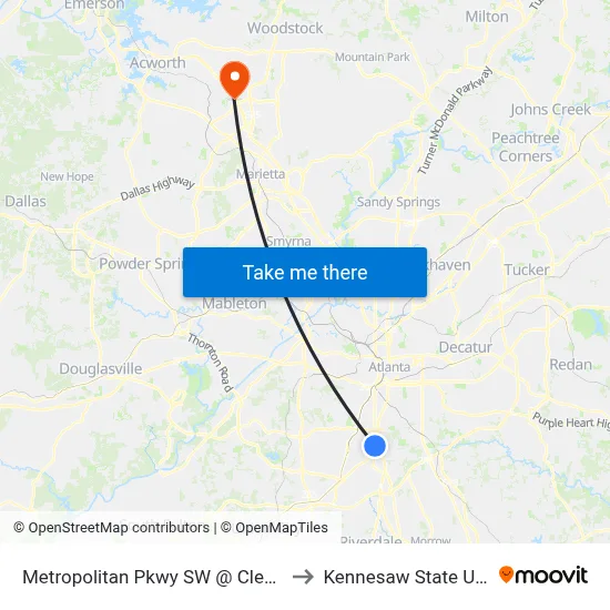 Metropolitan Pkwy SW @ Cleveland Ave S to Kennesaw State University map