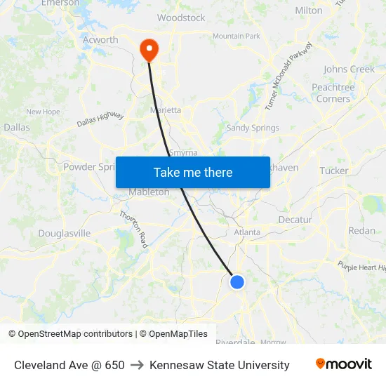Cleveland Ave @ 650 to Kennesaw State University map