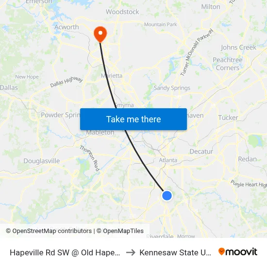 Hapeville Rd SW @ Old Hapeville Rd SW to Kennesaw State University map