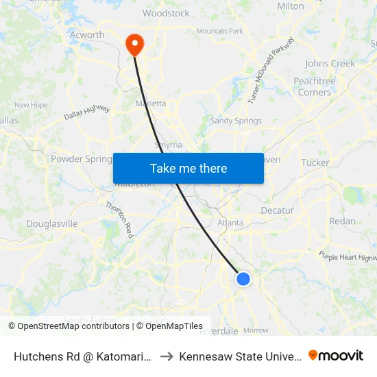 Hutchens Rd @ Katomarick Dr to Kennesaw State University map