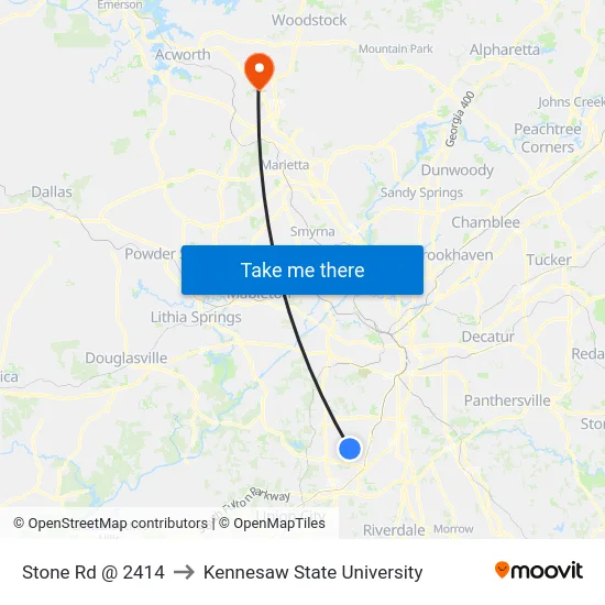 Stone Rd @ 2414 to Kennesaw State University map