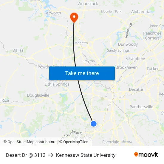 Desert Dr @ 3112 to Kennesaw State University map
