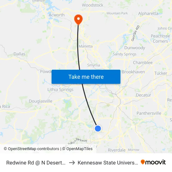Redwine Rd @ N Desert Dr to Kennesaw State University map