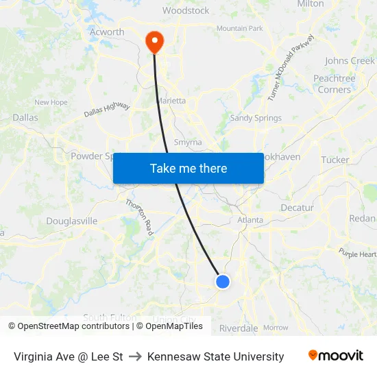 Virginia Ave @ Lee St to Kennesaw State University map