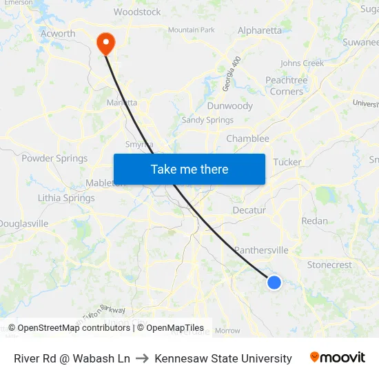 River Rd @ Wabash Ln to Kennesaw State University map