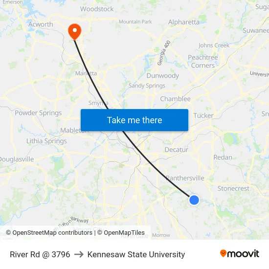 River Rd @ 3796 to Kennesaw State University map