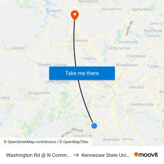 Washington Rd @ N Commerce Dr to Kennesaw State University map