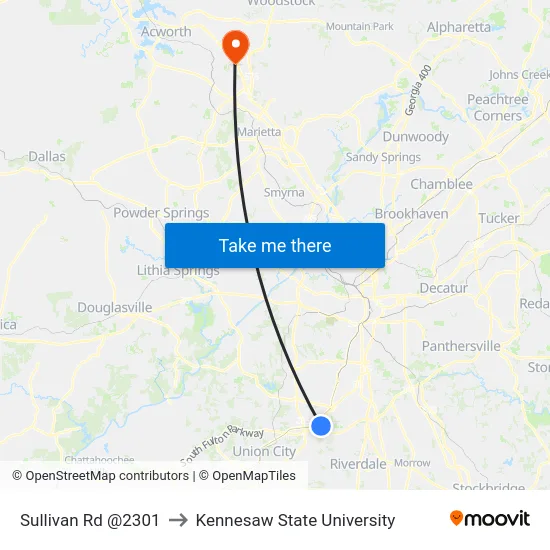 Sullivan Rd @2301 to Kennesaw State University map