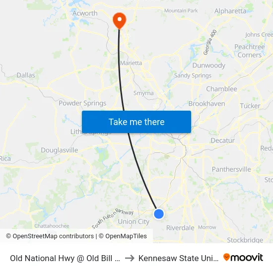 Old National Hwy @ Old Bill Cook Rd to Kennesaw State University map
