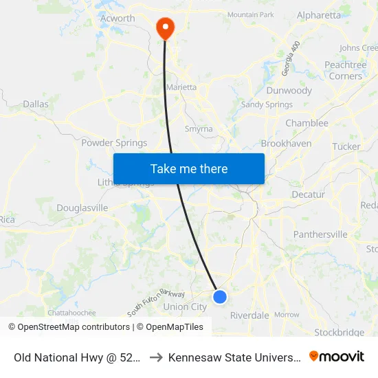 Old National Hwy @ 5234 to Kennesaw State University map