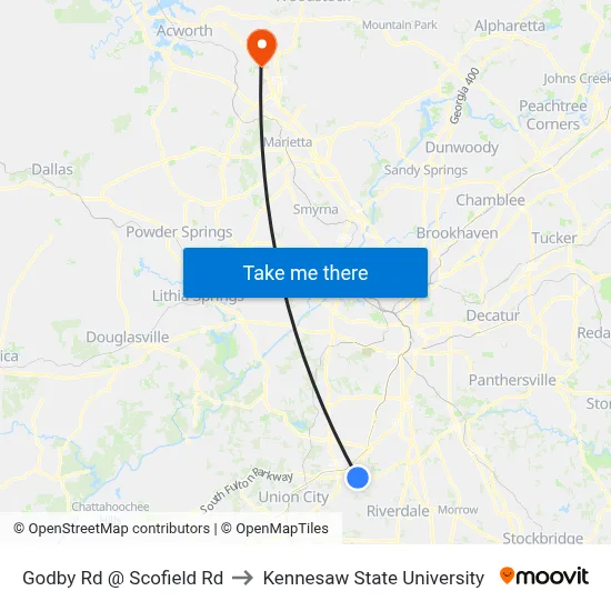 Godby Rd @ Scofield Rd to Kennesaw State University map