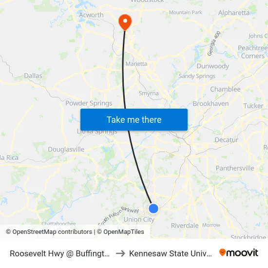 Roosevelt Hwy @ Buffington Rd to Kennesaw State University map