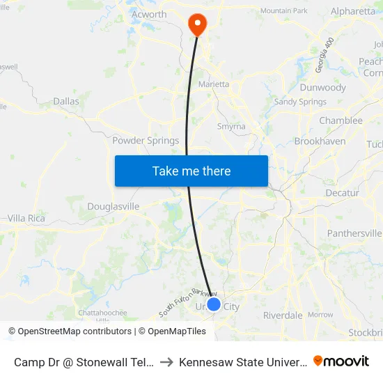 Camp Dr @ Stonewall Tell Rd to Kennesaw State University map