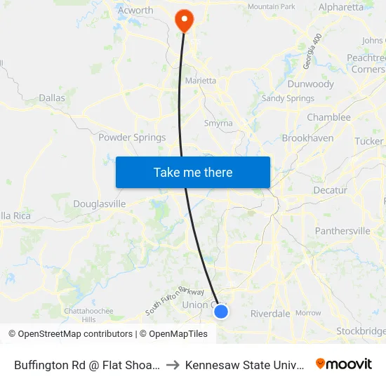 Buffington Rd @ Flat Shoals Rd to Kennesaw State University map