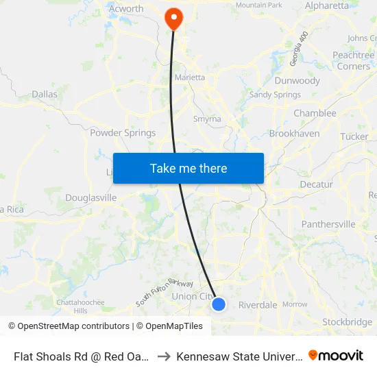 Flat Shoals Rd @ Red Oak Rd to Kennesaw State University map
