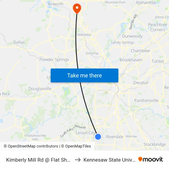 Kimberly Mill Rd @ Flat Shoals Rd to Kennesaw State University map