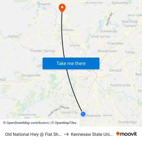 Old National Hwy @ Flat Shoals Rd to Kennesaw State University map