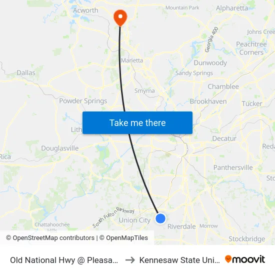 Old National Hwy @ Pleasant Hill Rd to Kennesaw State University map