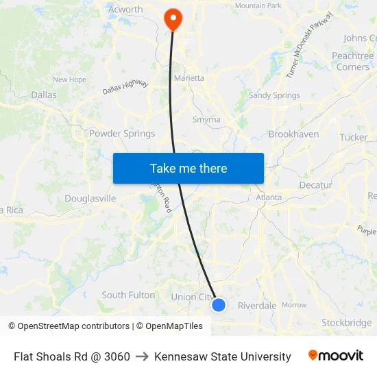 Flat Shoals Rd @ 3060 to Kennesaw State University map