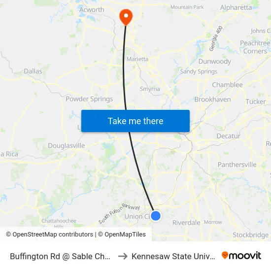 Buffington Rd @ Sable Chase Ln to Kennesaw State University map