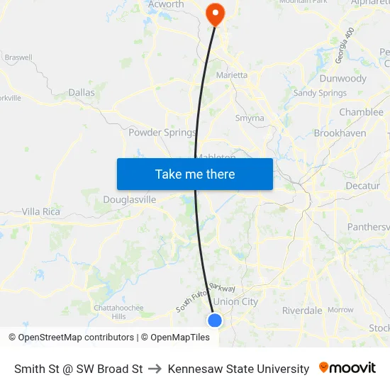 Smith St @ SW Broad St to Kennesaw State University map