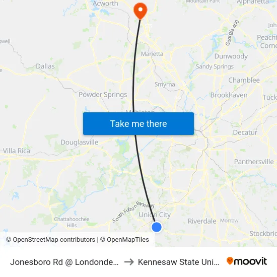 Jonesboro Rd @ Londonderry Way to Kennesaw State University map