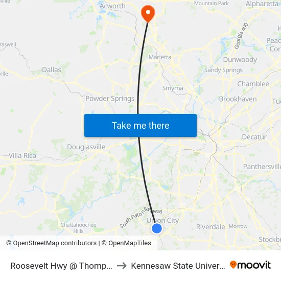 Roosevelt Hwy @ Thompson to Kennesaw State University map