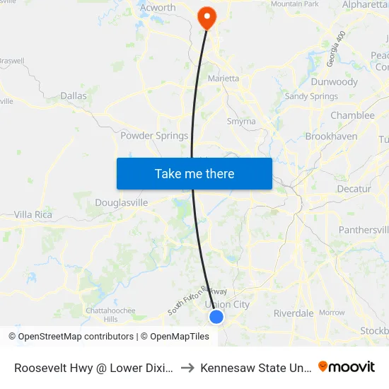 Roosevelt Hwy @ Lower Dixie Lake Rd to Kennesaw State University map