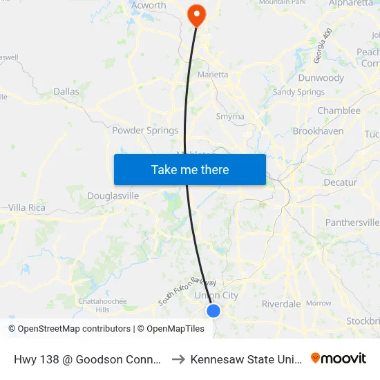 Hwy 138 @ Goodson Connector Rd to Kennesaw State University map