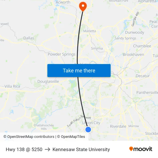 Hwy 138 @ 5250 to Kennesaw State University map