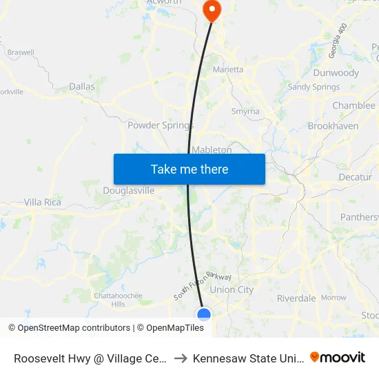 Roosevelt Hwy @ Village Center Blvd to Kennesaw State University map