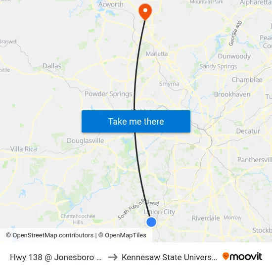 Hwy 138 @ Jonesboro Rd to Kennesaw State University map