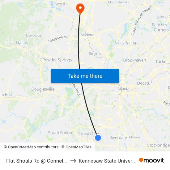 Flat Shoals Rd @ Connell Rd to Kennesaw State University map