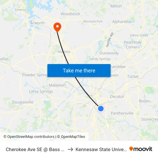 Cherokee Ave SE @ Bass St SE to Kennesaw State University map