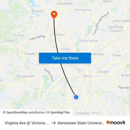 Virginia Ave @ Victoria St to Kennesaw State University map