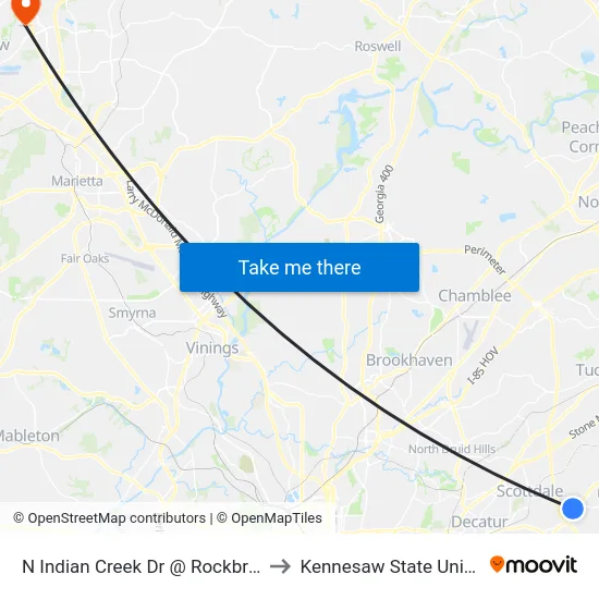 N Indian Creek Dr @ Rockbridge Rd to Kennesaw State University map