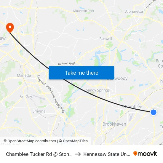Chamblee Tucker Rd @ Stonecrest Ct to Kennesaw State University map