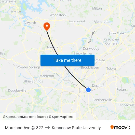 Moreland Ave @ 327 to Kennesaw State University map