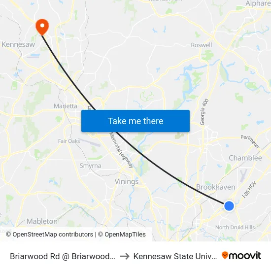 Briarwood Rd @ Briarwood Ind Ct to Kennesaw State University map