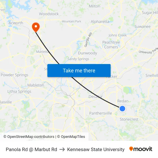 Panola Rd @ Marbut Rd to Kennesaw State University map