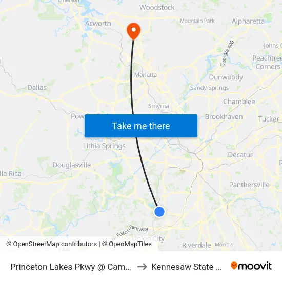 Princeton Lakes Pkwy @ Camp Creek Pkwy to Kennesaw State University map