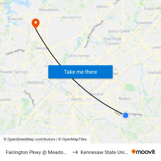 Fairington Pkwy @ Meadowood Cir to Kennesaw State University map