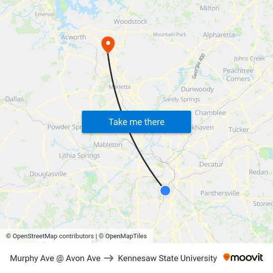 Murphy Ave @ Avon Ave to Kennesaw State University map