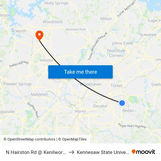 N Hairston Rd @ Kenilworth Dr to Kennesaw State University map