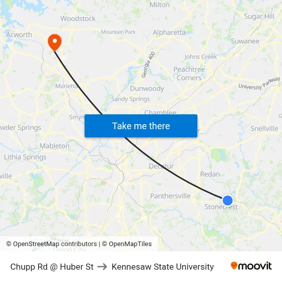 Chupp Rd @ Huber St to Kennesaw State University map