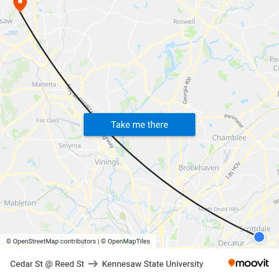 Cedar St @ Reed St to Kennesaw State University map