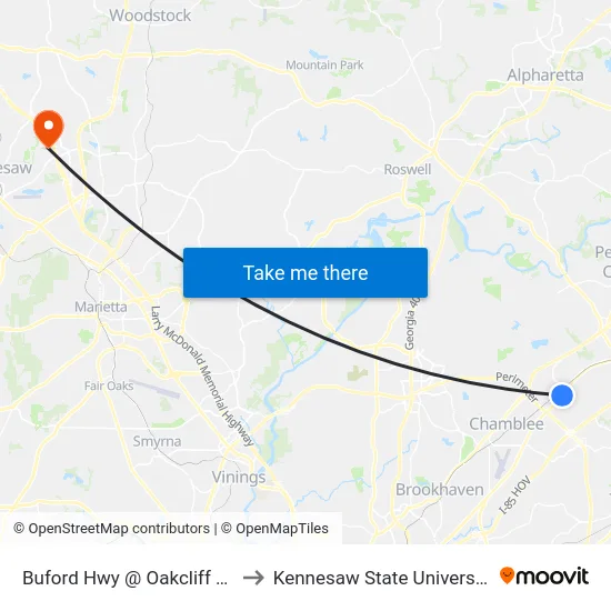 Buford Hwy @ Oakcliff Rd to Kennesaw State University map