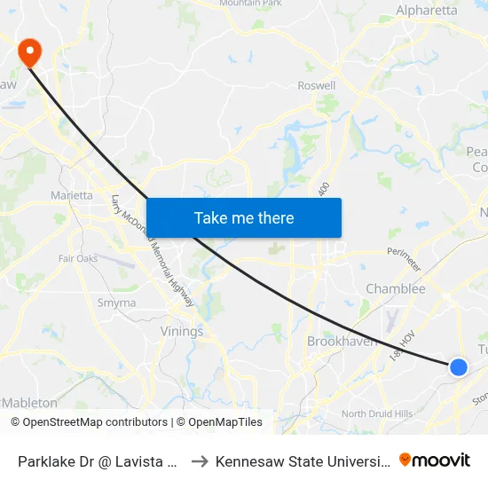Parklake Dr @ Lavista Rd to Kennesaw State University map