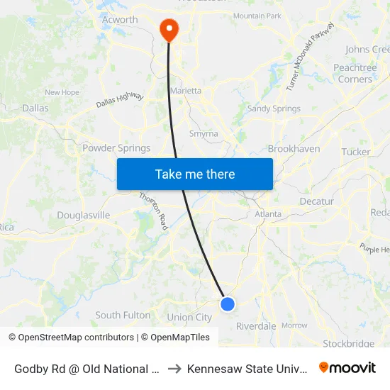 Godby Rd @ Old National Pkwy to Kennesaw State University map