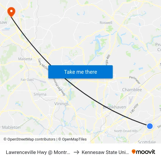 Lawrenceville Hwy @ Montreal Rd W to Kennesaw State University map